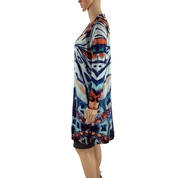 Chico’s Butterfly Print Duster Cardigan Sweater Aurora Teal Size M - Picture 4 of 7